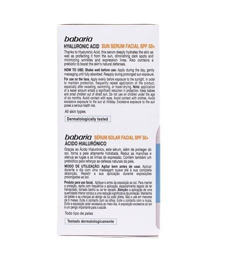 Сироватка сонцезахисна для обличчя Babaria Sun SPF50+ з гіалуроновою кислотою, 30 мл