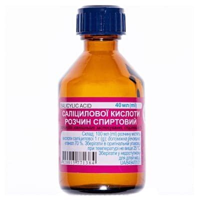 Саліцилова кислота розчин д/зовн. заст., спирт. 1 % по 40 мл у флак.
