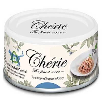 Корм вологий Cherie Indoor Hairball Control для котів з тунцем та луціаном в соусі для запобігання утворення шерстяних грудочок, 80 г