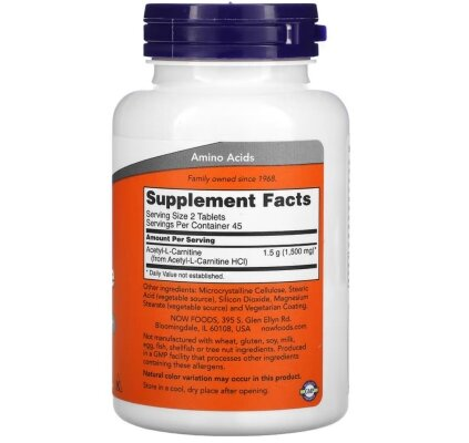 Ацетил-L Карнітін NOW Acetyl-L-Carnitine 750 мг таблетки №90