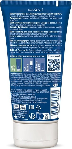 Гель очищаючий Weleda For Men 2 в 1 чоловічий для обличчя та бороди, 100 мл