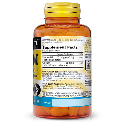 Вітамінно-мінеральний комплекс Mason Natural Calcium 600 Plus Vitamin D3, 100 таблеток