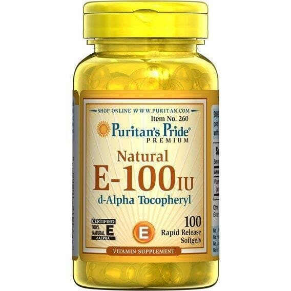 Вітамін Е Puritan's Pride Vitamin E-100 IU (67 мг) 100% Naturally Sourced, 100 гелевих капсул