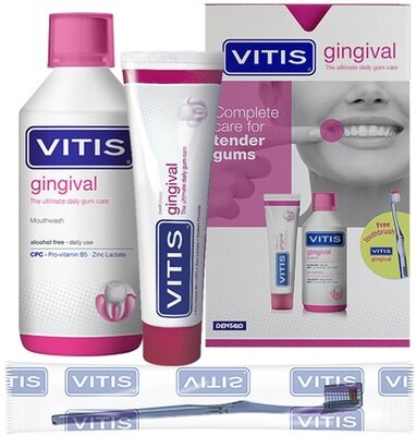 Набір Dentaid Vitis Healthy Gums зубна паста 100 мл + ополіскувач 500 мл + щітка 1 шт