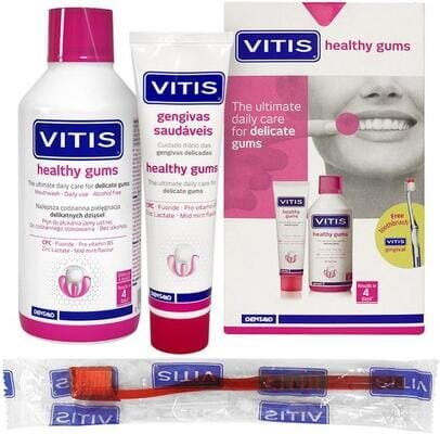 Набір Dentaid Vitis Healthy Gums зубна паста 100 мл + ополіскувач 500 мл + щітка 1 шт