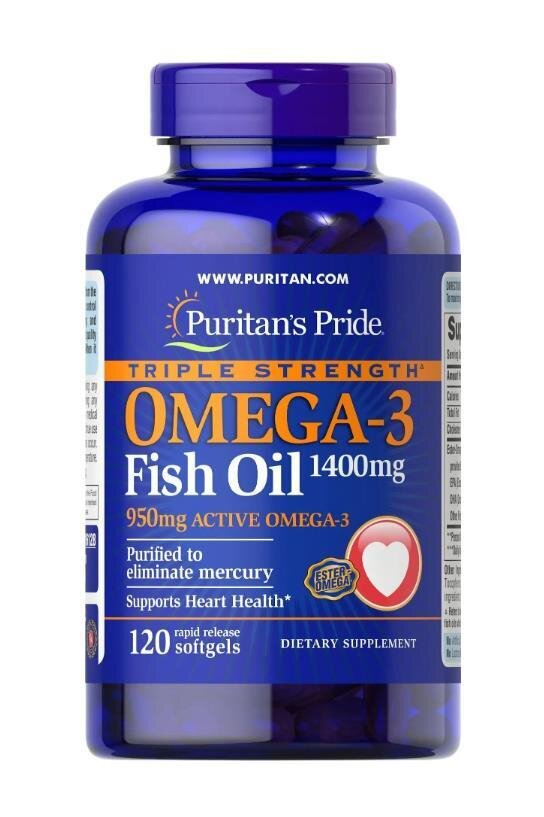 Омега-3 риб'ячий жир Puritan's Pride Omega-3 Fish Oil Triple Strength 1400 мг, 120 гелевих капсул