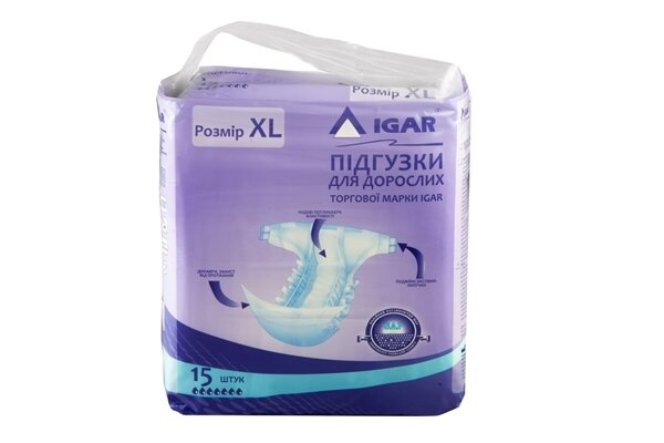 Підгузки для дорослих IGAR розмір XL, 15 штук