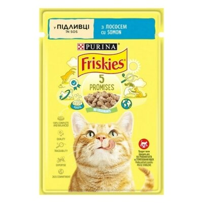 Корм вологий для кішок Purina Friskies шматочки в підливі з лососем, 85 г