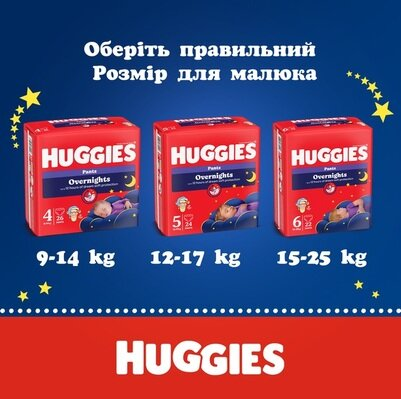 Підгузки-трусики Huggies Pants Overnights дитячі, нічні, розмір 6, 15-22 кг, 22 шт