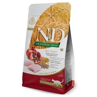 Корм сухий Farmina N&D Ancestral Grain Neutered низькозерновий для стерилізованих дорослих кішок з куркою та гранатом, 1,5 кг