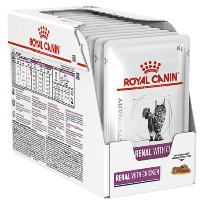 Корм вологий Royal Canin Renal Feline Chiken Pouches для дорослих кішок з хронічною нирковою недостатністю, 12 штук по 85 г