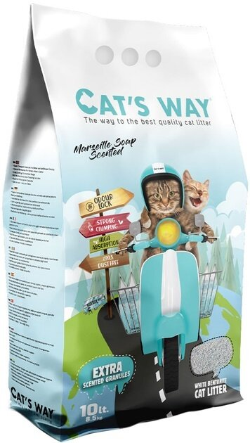 Наповнювач для котячого туалету Cat's Way бентонітовий, бірюзові гранули, марсельске мило, 10 л