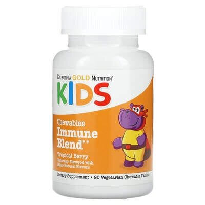 Підтримка дитячого імунітету California Gold Nutrition Chewable Immune Blend For Children зі смаком натуральних тропічних ягід, 90 таблеток