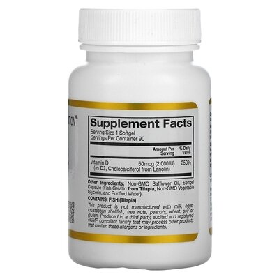 Вітамін D3 California Gold Nutrition Vitamin D3 2000 МО, 90 капсул