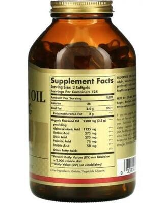 Лляна олія Solgar Flaxseed Oil 1250 мг м'які капсули №100