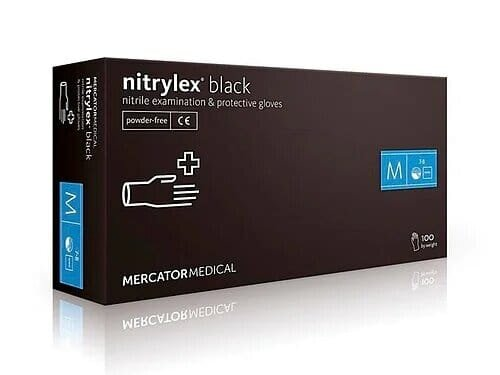 Рукавички оглядові Mercator Medical Nitrylex PF BLACK нітрилові неопудрені, розмір М, нестерильні, чорні, 1 пара