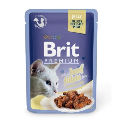 Корм вологий для кішок Brit Premium Cat pouch з філе яловичини в желе, 85 г