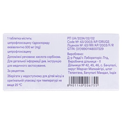 Ципролет таблетки, в/плів. обол. по 500 мг №10