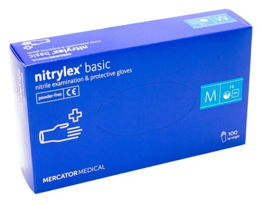 Рукавички оглядові Mercator Medical Nitrylex basic нітрилові неопудрені, розмір М, нестерильні, пара