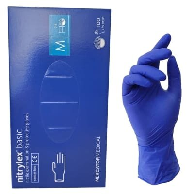Рукавички оглядові Mercator Medical Nitrylex basic нітрилові неопудрені, розмір М, нестерильні, пара