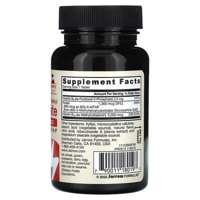 Метил B-12 та Фолат Jarrow Formulas Methyl B-12 & Methyl Folate 5000 мкг/800 мкг смак вишні, 60 льодяників