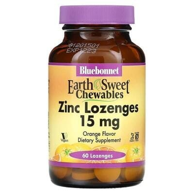 Цинк 15 мг Bluebonnet Nutrition EarthSweet Chewables, смак апельсина, 60 таблеток для розсмоктування