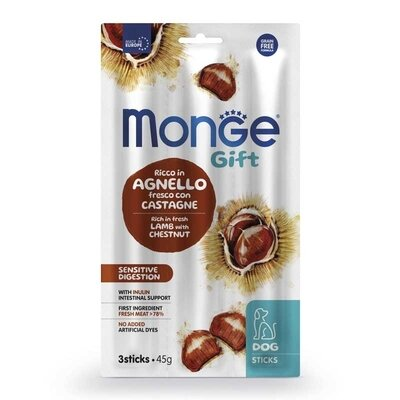 Ласощі для собак Monge Gift Dog Sensitive digestion М'ясні палички з ягням та каштанами, 45 г