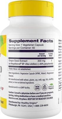 Екстракт виноградних кісточок Healthy Origins MegaNatural BP-Grape Seed Extract 300 мг, 60 рослинних капсул
