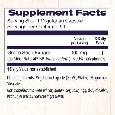 Екстракт виноградних кісточок Healthy Origins MegaNatural BP-Grape Seed Extract 300 мг, 60 рослинних капсул