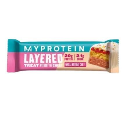 Батончик MyProtein Layered Ванільний торт до дня народження, 12 штук по 60 г