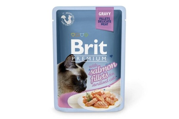 Корм вологий Brit Premium with Salmon fillets For Sterilised Cat для стерилізованих котів філе в соусі, лосось, 85 г