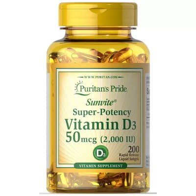 Вітамін Д3 Puritan's Pride Vitamin D3 2000 IU (50 мкг), 200 гелевих капсул