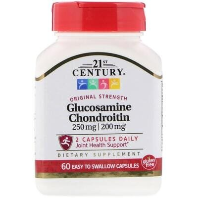 Глюкозамін хондроїтин 21st Century Glucosamine Chondroitin Original Strength 250 мг/200 мг, 60 капсул, що легко проковтуються