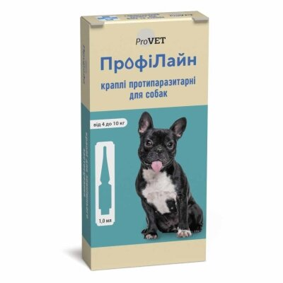 Краплі ProVET Profiline від бліх та кліщів для собак вагою 4-10 кг, 4 піпетки по 1,0 мл