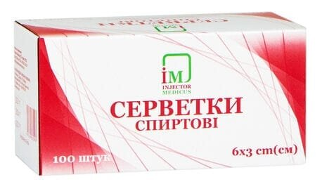 Серветки спиртові Injector Medicus 6 см х 3 см, 100 штук