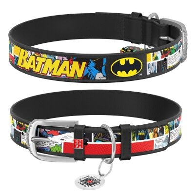 Нашийник Collar WAUDOG Design Бетмен2, шкіряний, металева пряжка, ширина 12 мм, довжина 19-25 см, чорний