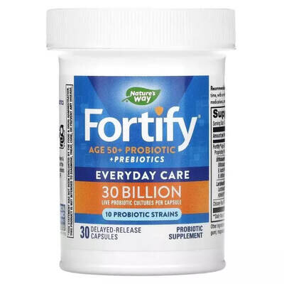 Комплекс Про- та пребіотиків для дорослих 50+ Nature's Way Fortify Age 50+ Probiotic + Prebiotics 30 млрд КУО, 30 вегетаріанських капсул