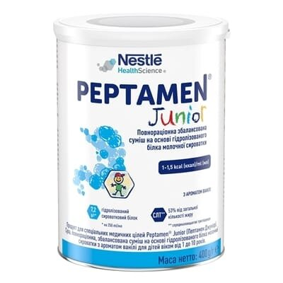 Суміш суха Peptamen Junior Пептамен Юніор на основі гідролізованого білка молочної сироватки з ароматом ванілі для дітей від 1 року, 400 г