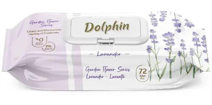 Серветки вологі Dolphin Lavander, з клапаном, 72 шт