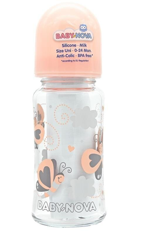 Пляшка Baby-Nova 44240-1 скляна з декором для дівчинки, 230 мл
