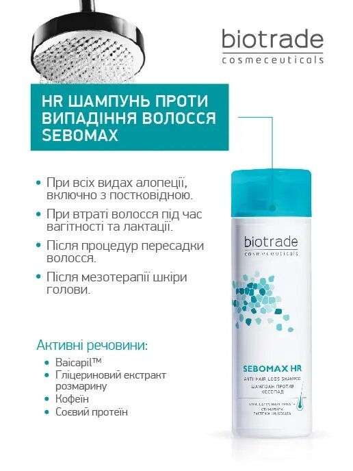 Шампунь Biotrade Sebomax HR проти випадіння волосся, 200 мл