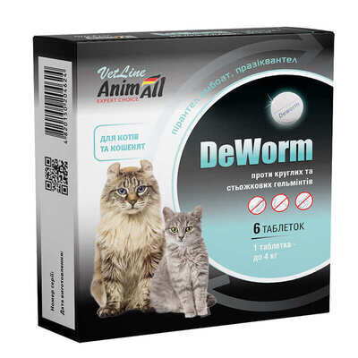 Деворм AnimAll VetLine DeWorm антигельмінтний для кішок і кошенят, 6 таблеток