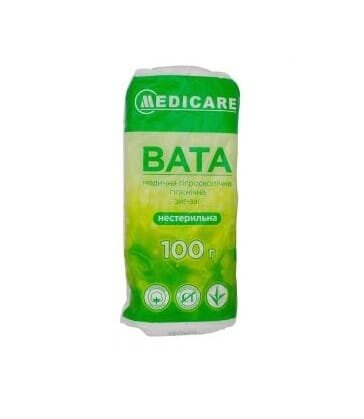 Вата нестерильна Medicare absorbent cotton zig-zag медична, гігроскопічна, гігієнічна, зиг-заг, 100 г