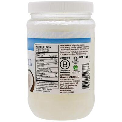 Кокосова олія першого віджиму Garden of Life Coconut Oil сира, 414 мл
