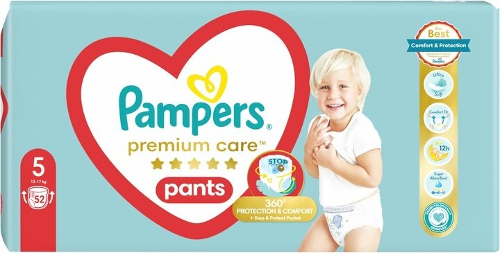 Підгузки-трусики Pampers Premium Care Pants дитячі розмір 5, 12-17 кг, 52 шт