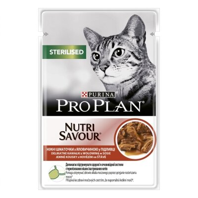 Вологий корм для кастрованих котів Purina Pro Plan Sterilised Nutrisavour з яловичиною, 85 г