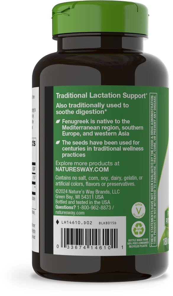 Пажитнику насіння Nature's Way Fenugreek Seed, 180 веганських капсул