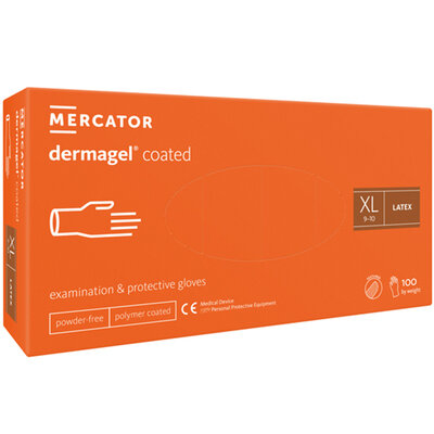 Рукавички оглядові Mercator Medical Dermagel Coated латексні непудровані, розмір XL, нестерильні, 100 штук