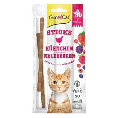 Ласощі для кішок GimCat Superfood Duo-Sticks палички з куркою і лісовими ягодами, 3 штуки