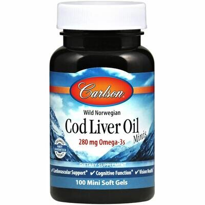 Риб'ячий жир з печінки тріски Carlson Labs Cod Liver Oi, 100 міні гелевих капсул